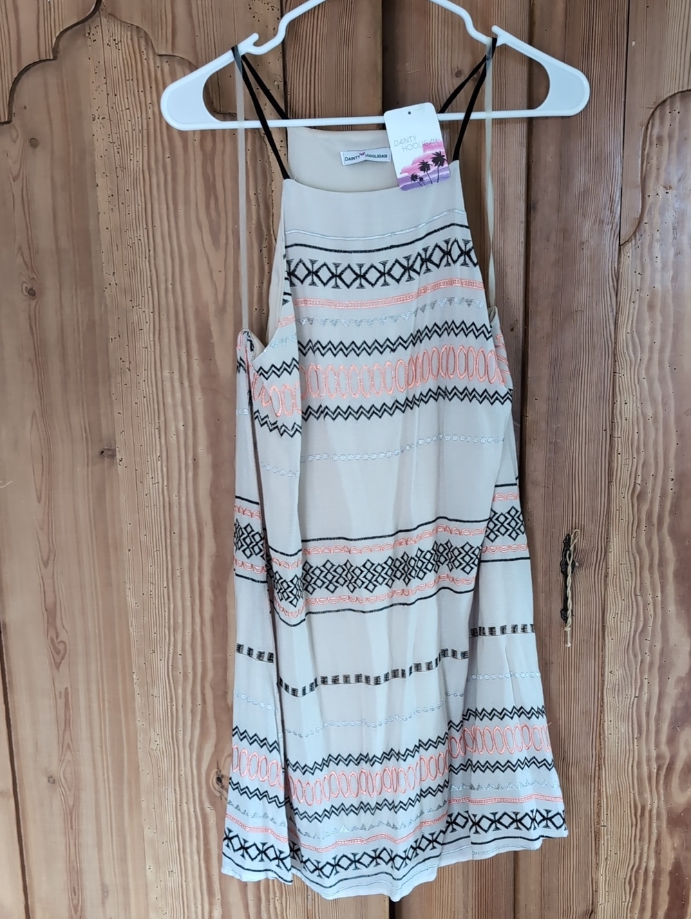 Dainty Hooligan Cream Mini Dress with Black and Peach Stripes